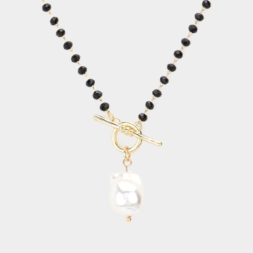 Black Pearl Pendant Faceted Beaded Toggle Necklace - Jewelry Store by Erik Rayo