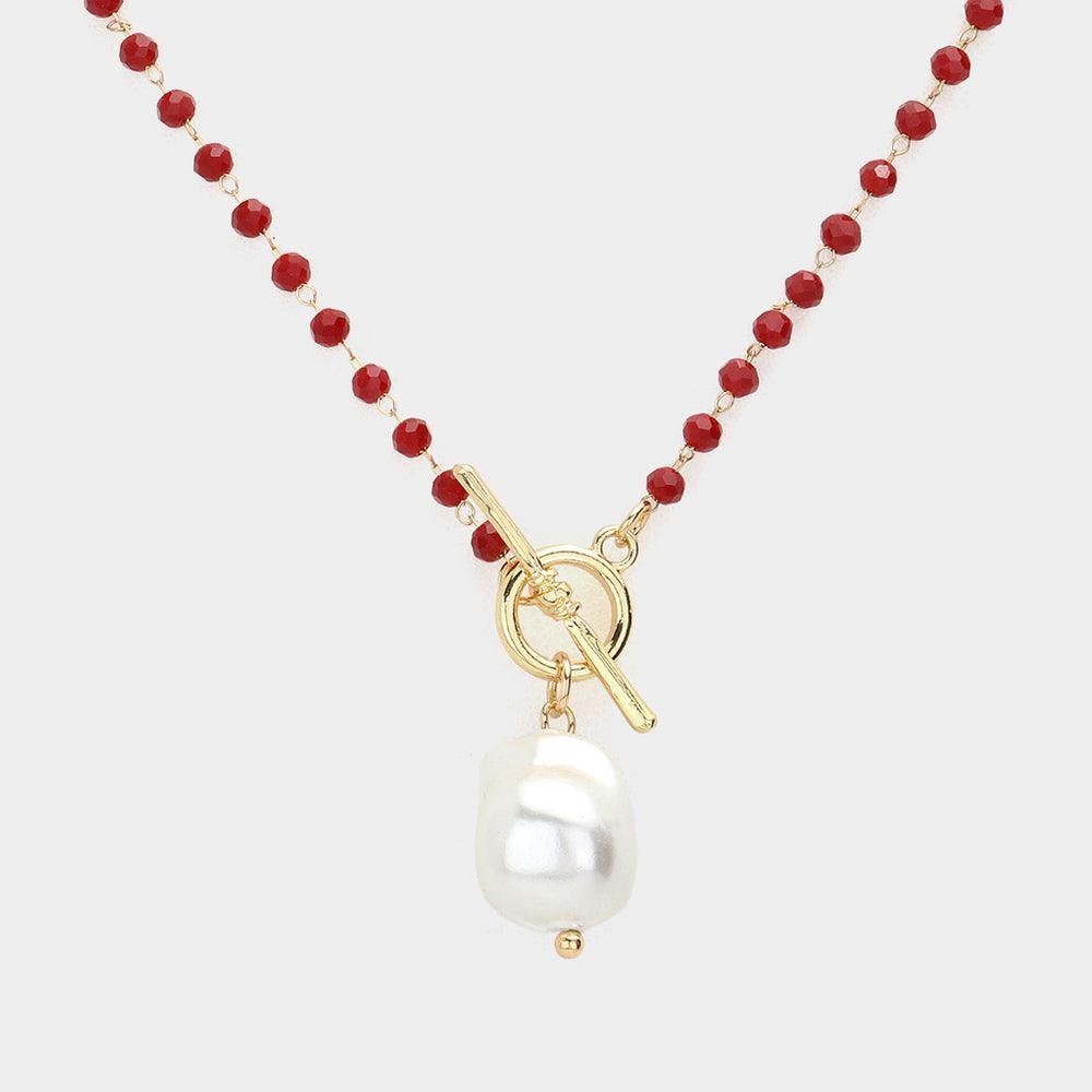 Cream Pearl Pendant Faceted Beaded Toggle Necklace - Jewelry Store by Erik Rayo
