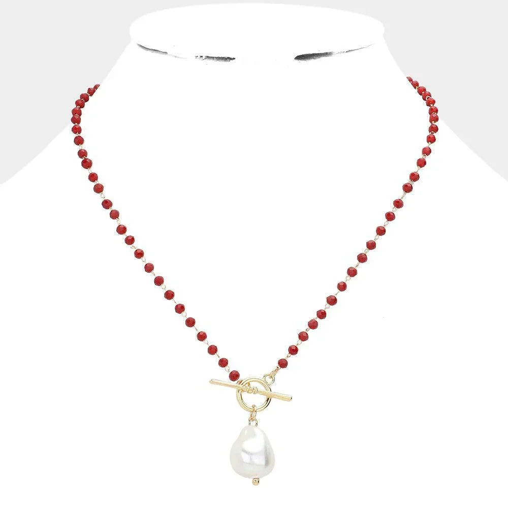 Cream Pearl Pendant Faceted Beaded Toggle Necklace - Jewelry Store by Erik Rayo