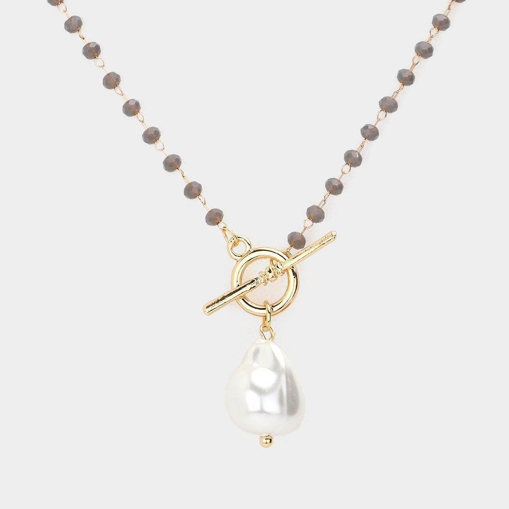 Silver Pearl Pendant Faceted Beaded Toggle Necklace - Jewelry Store by Erik Rayo