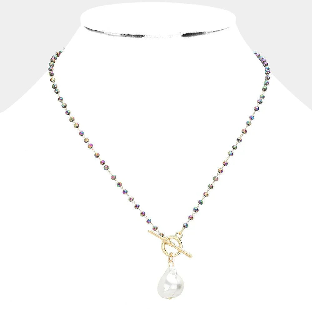 Cream Pearl Pendant Faceted Beaded Toggle Necklace - Jewelry Store by Erik Rayo