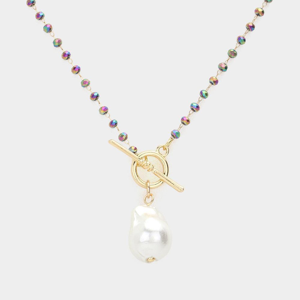 Cream Pearl Pendant Faceted Beaded Toggle Necklace - Jewelry Store by Erik Rayo