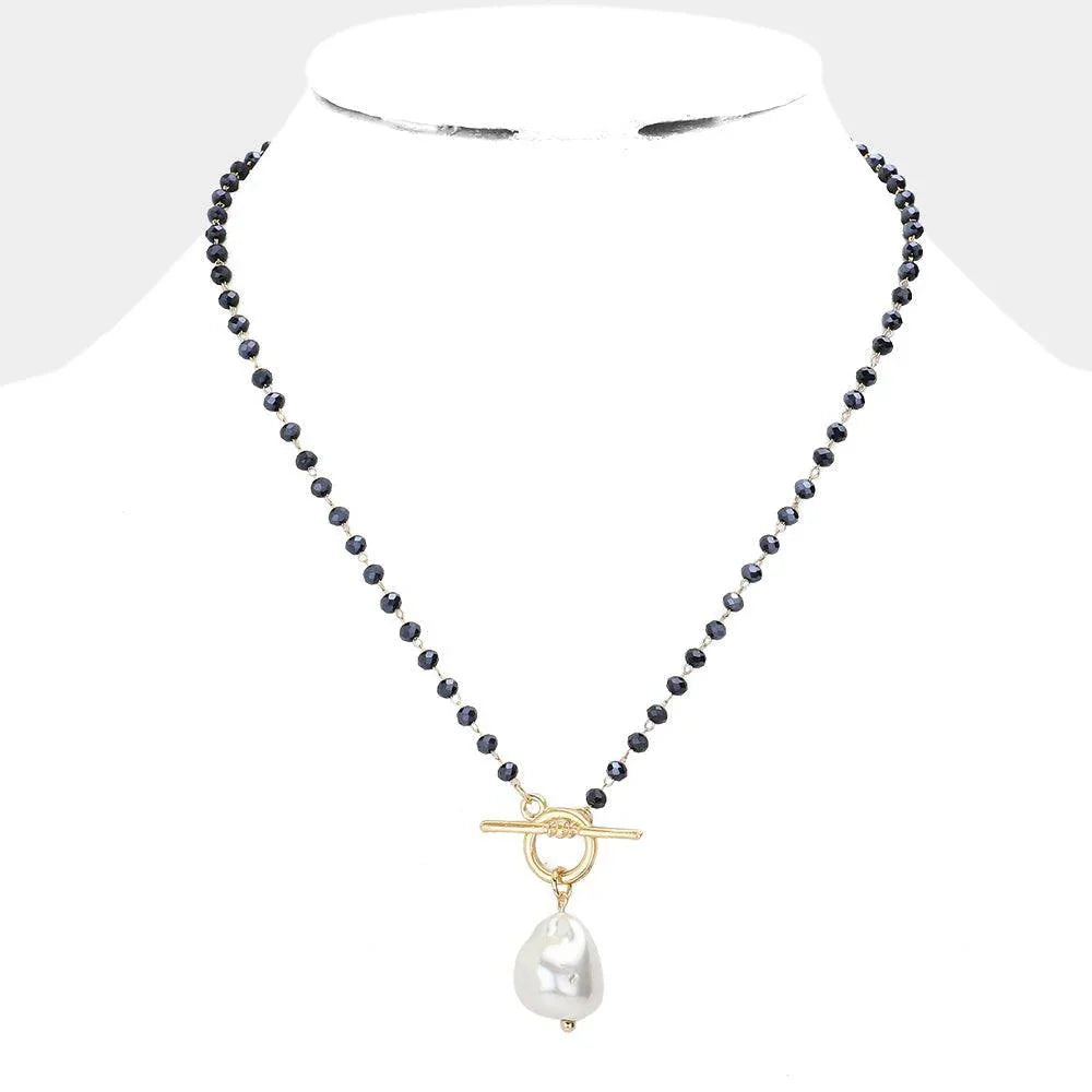 Cream Pearl Pendant Faceted Beaded Toggle Necklace - Jewelry Store by Erik Rayo