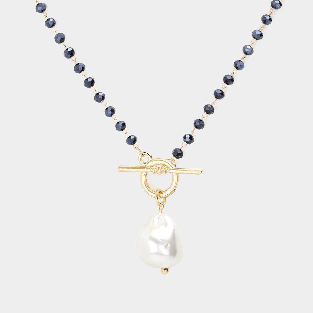 Cream Pearl Pendant Faceted Beaded Toggle Necklace - Jewelry Store by Erik Rayo