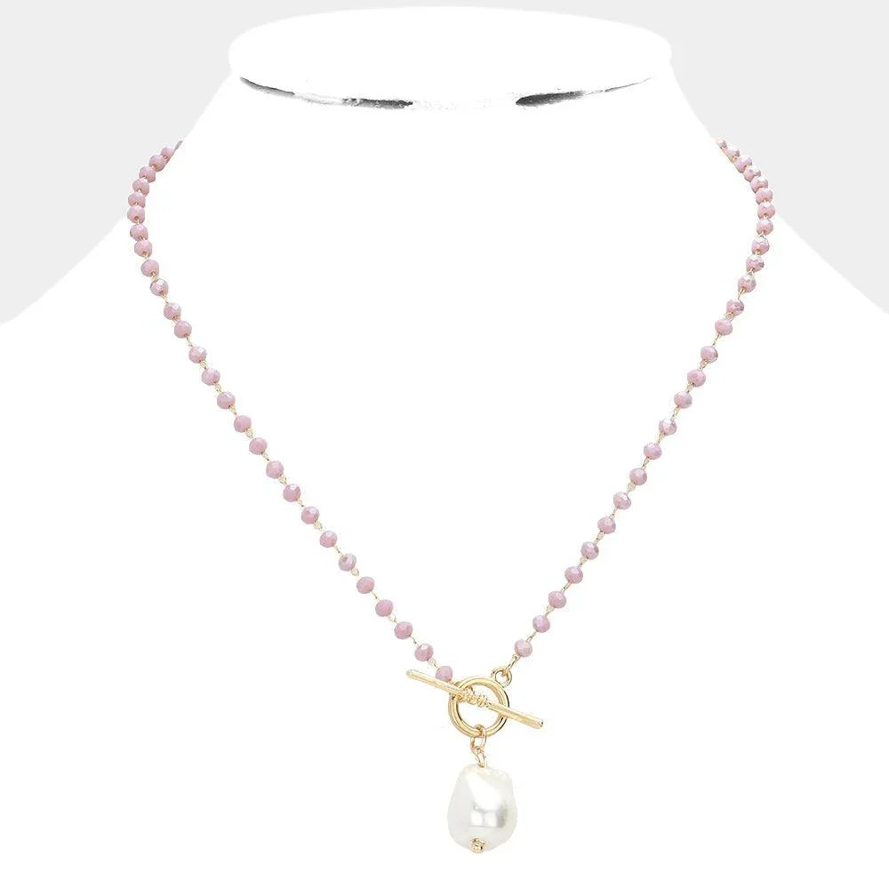 Cream Pearl Pendant Faceted Beaded Toggle Necklace - Jewelry Store by Erik Rayo