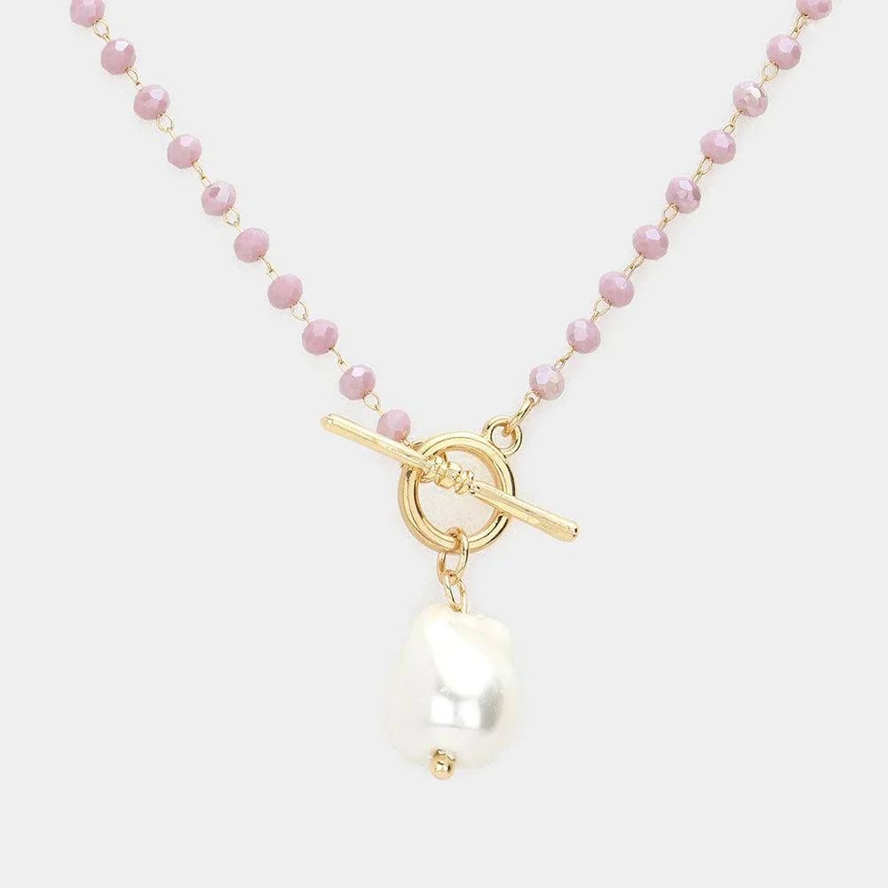 Cream Pearl Pendant Faceted Beaded Toggle Necklace - Jewelry Store by Erik Rayo