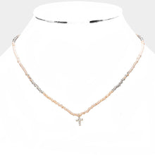 Load image into Gallery viewer, Beige Cross Pendant Faceted Beaded Necklace
