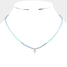 Load image into Gallery viewer, Blue Cross Pendant Faceted Beaded Necklace
