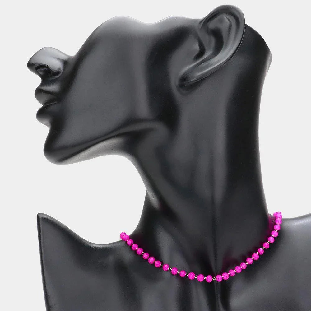 Pink Faceted Bead Link Necklace - Jewelry Store by Erik Rayo