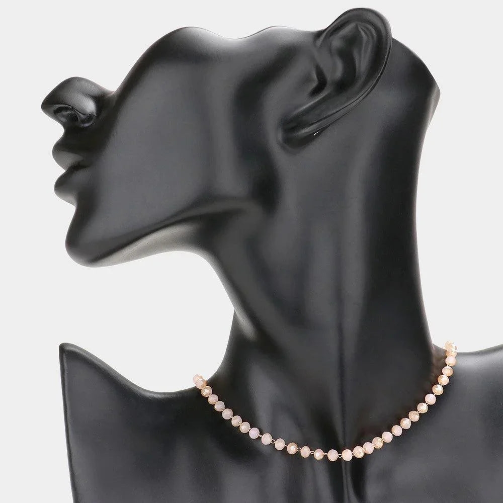 Pink Faceted Bead Link Necklace - Jewelry Store by Erik Rayo