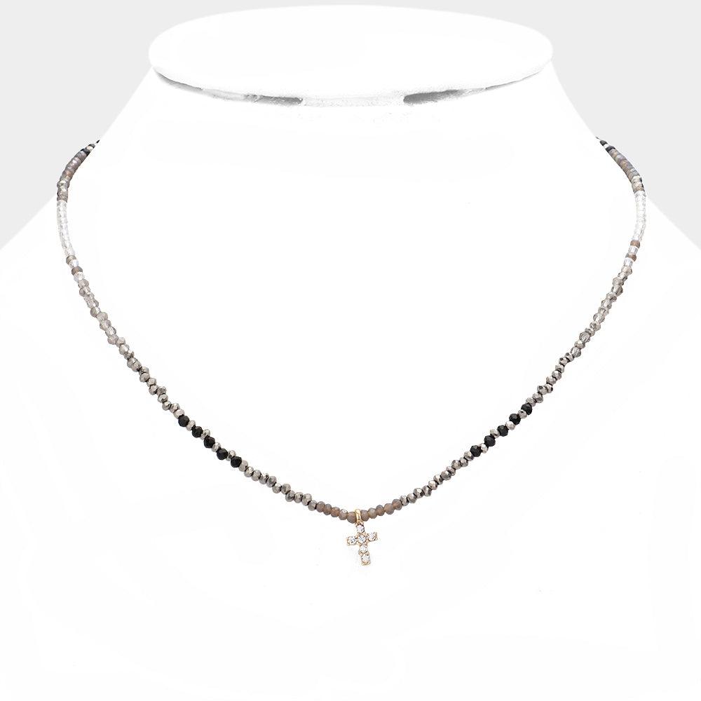 Cross Pendant Faceted Beaded Necklace