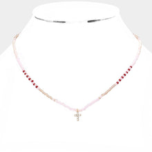 Load image into Gallery viewer, Pink Cross Pendant Faceted Beaded Necklace
