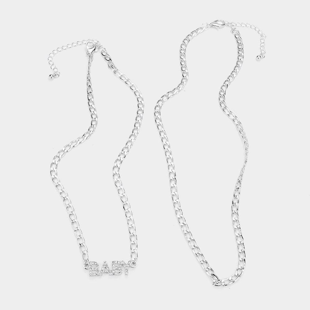 2 Piece BABY Rhinestone Embellished Pendant Message Necklaces - Jewelry Store by Erik Rayo