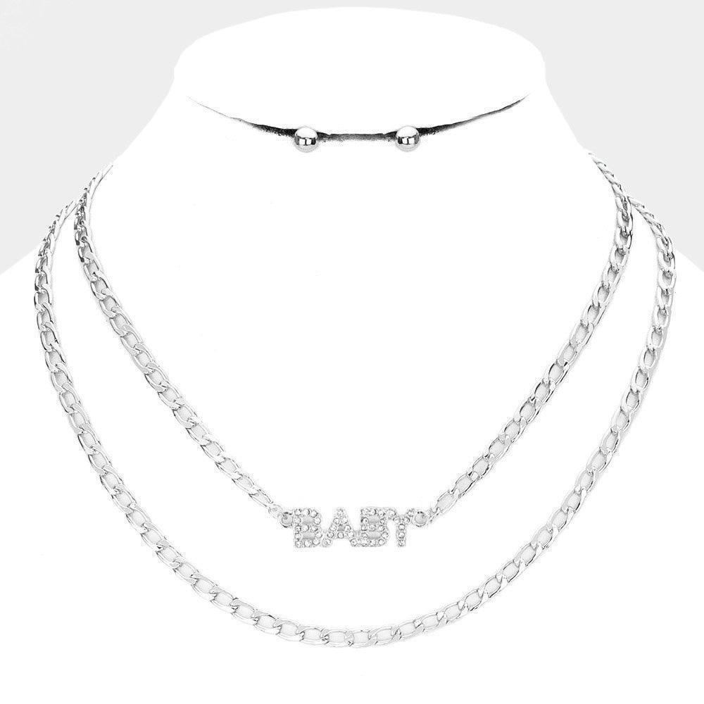 2 Piece BABY Rhinestone Embellished Pendant Message Necklaces - Jewelry Store by Erik Rayo