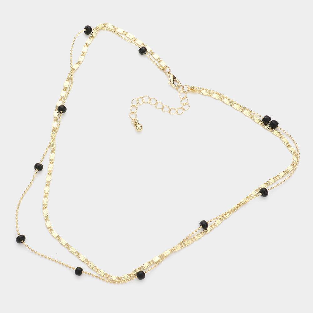Black Bead Station Double Layered Necklace - Jewelry Store by Erik Rayo