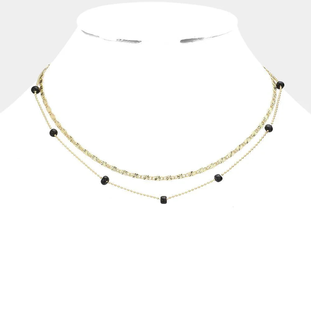 Black Bead Station Double Layered Necklace - Jewelry Store by Erik Rayo