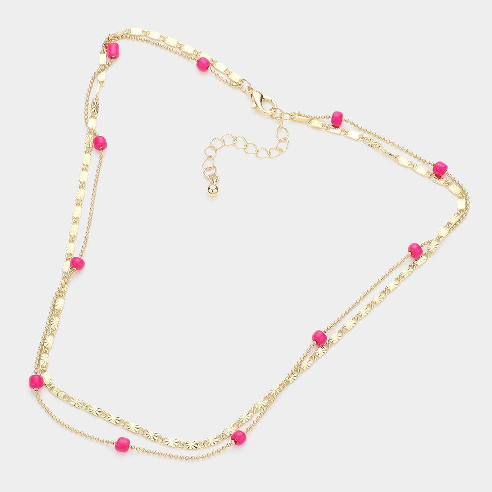 Fuchsia Bead Station Double Layered Necklace - Jewelry Store by Erik Rayo