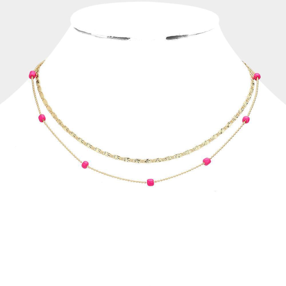 Fuchsia Bead Station Double Layered Necklace - Jewelry Store by Erik Rayo