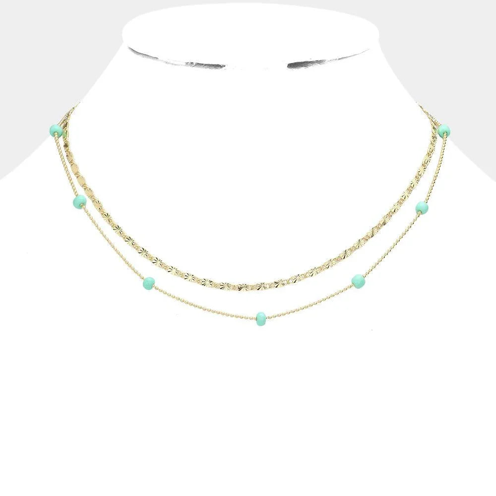 Mint Bead Station Double Layered Necklace - Jewelry Store by Erik Rayo