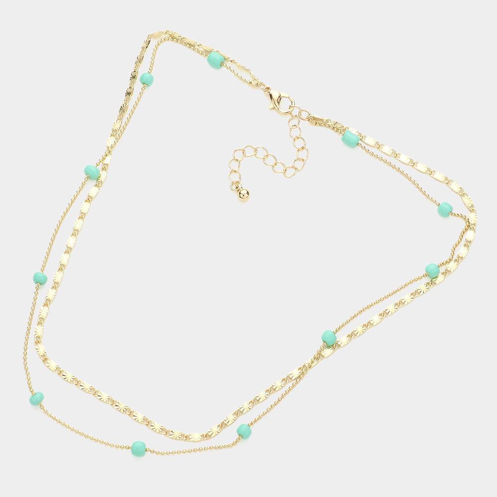 Mint Bead Station Double Layered Necklace - Jewelry Store by Erik Rayo