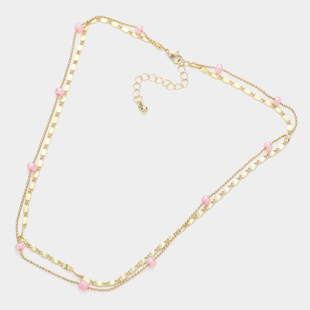 Peach Bead Station Double Layered Necklace - Jewelry Store by Erik Rayo