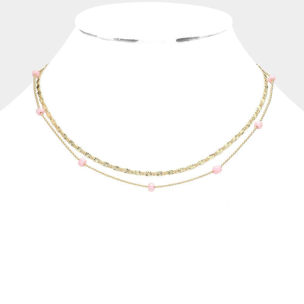 Peach Bead Station Double Layered Necklace - Jewelry Store by Erik Rayo