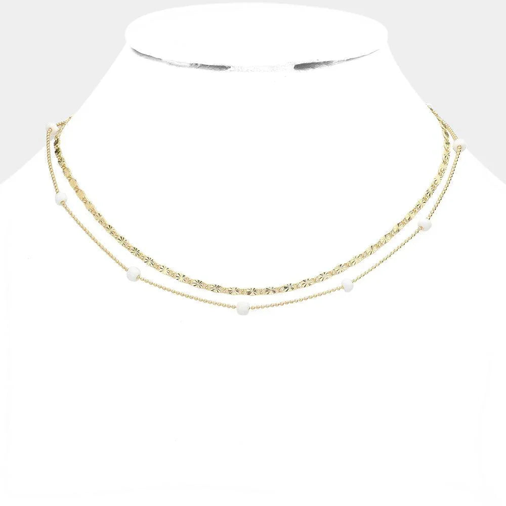 White Bead Station Double Layered Necklace - Jewelry Store by Erik Rayo