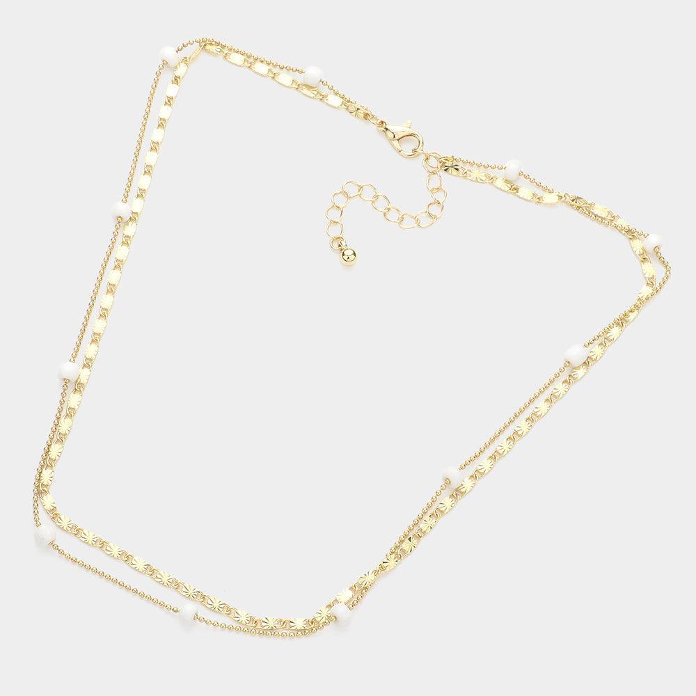 White Bead Station Double Layered Necklace - Jewelry Store by Erik Rayo