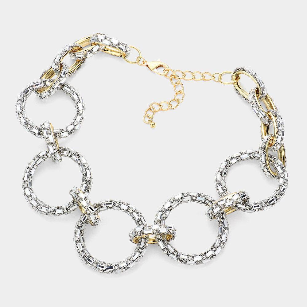 Gold Baguette Stone Embellished Bling O Ring Link Necklace - Jewelry Store by Erik Rayo