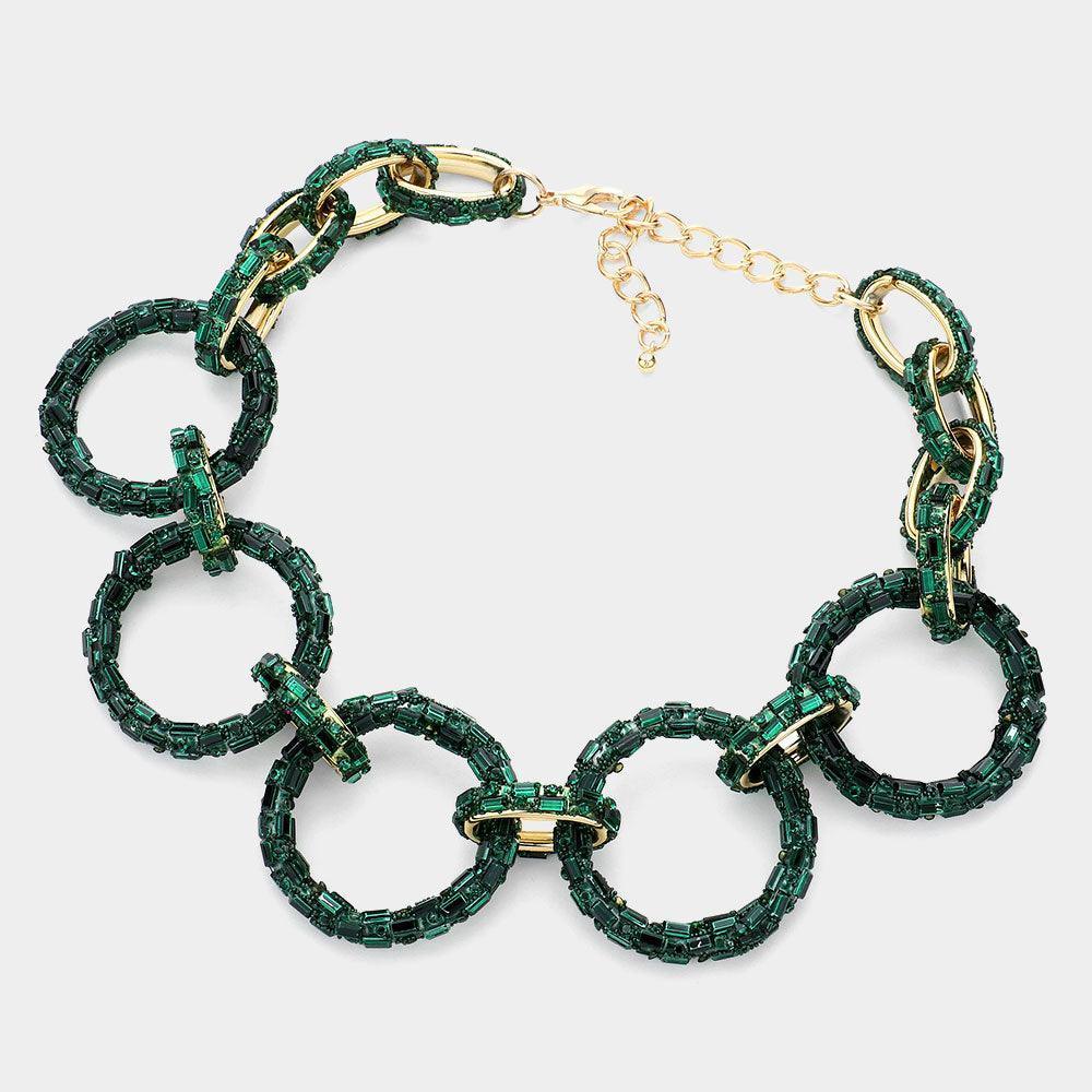 Gold Baguette Stone Embellished Bling O Ring Link Necklace - Jewelry Store by Erik Rayo