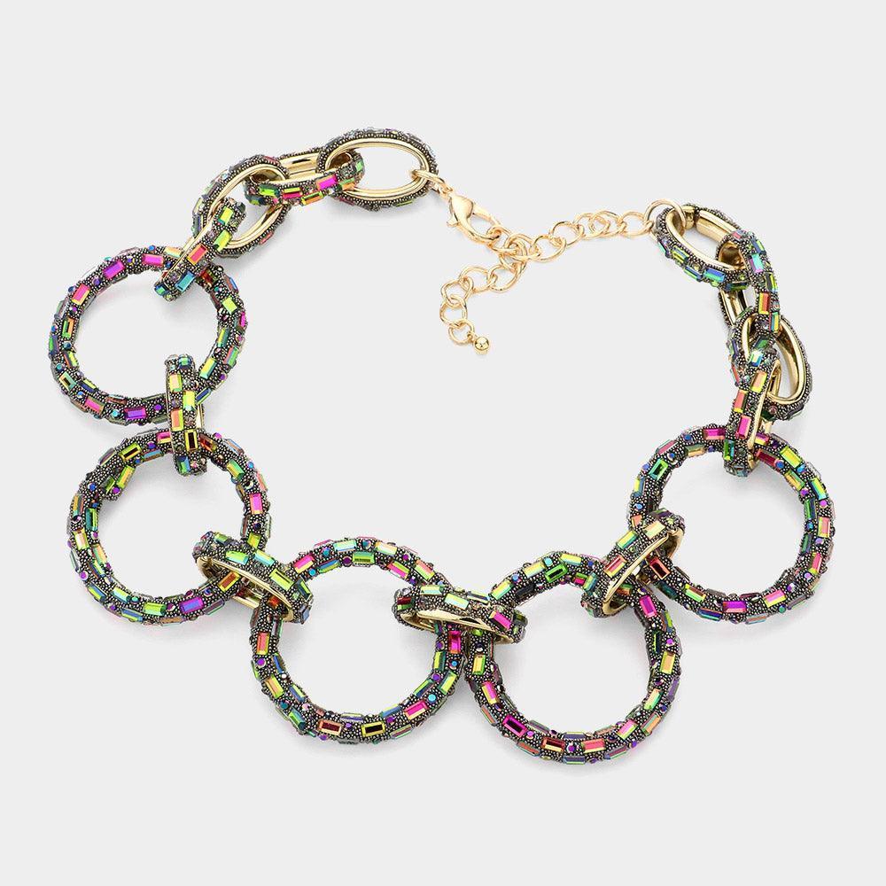 Gold Baguette Stone Embellished Bling O Ring Link Necklace - Jewelry Store by Erik Rayo