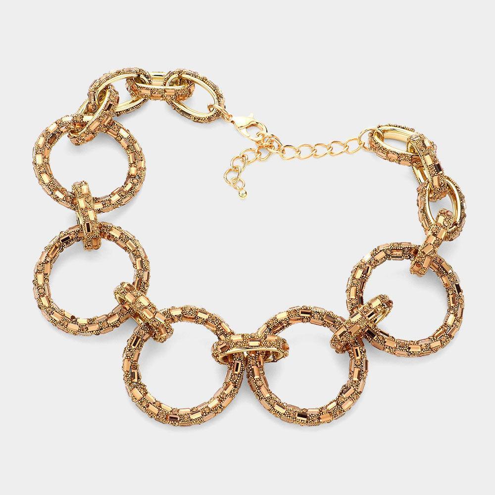 Gold Baguette Stone Embellished Bling O Ring Link Necklace - Jewelry Store by Erik Rayo