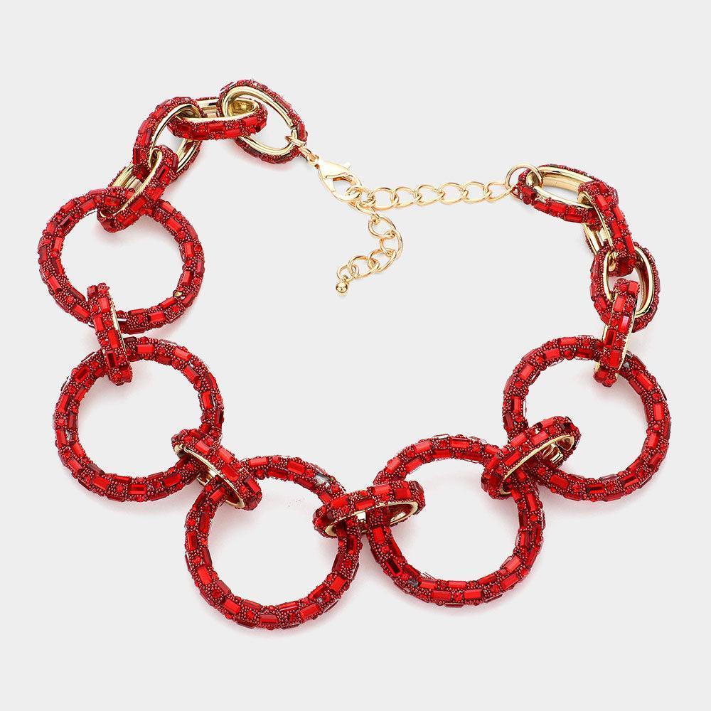 Gold Baguette Stone Embellished Bling O Ring Link Necklace - Jewelry Store by Erik Rayo