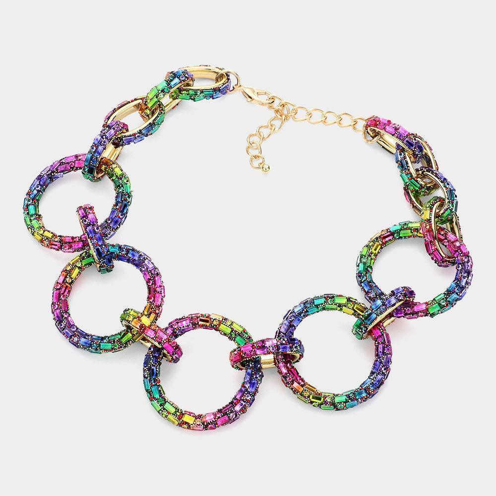 Gold Baguette Stone Embellished Bling O Ring Link Necklace - Jewelry Store by Erik Rayo