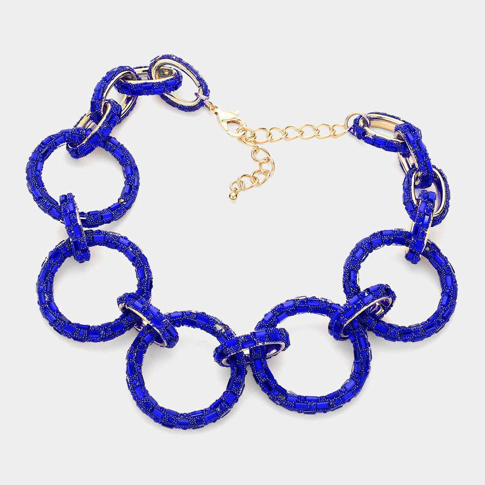 Gold Baguette Stone Embellished Bling O Ring Link Necklace - Jewelry Store by Erik Rayo
