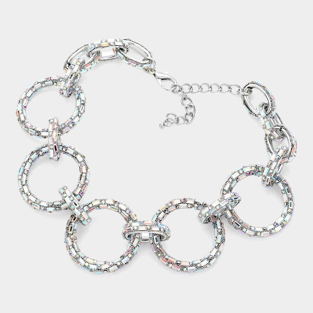 Baguette Stone Embellished Bling O Ring Link Necklace - Jewelry Store by Erik Rayo