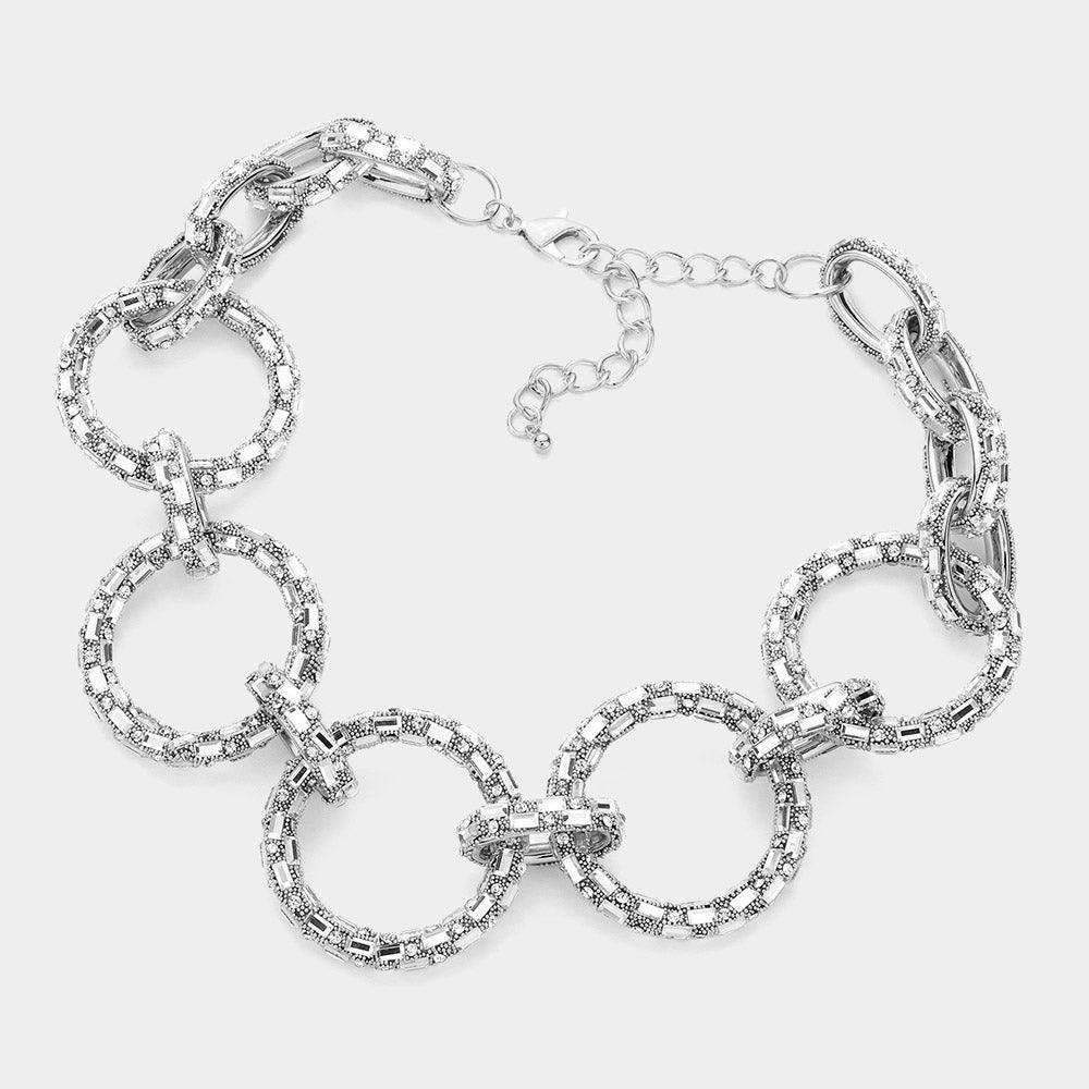 Baguette Stone Embellished Bling O Ring Link Necklace - Jewelry Store by Erik Rayo