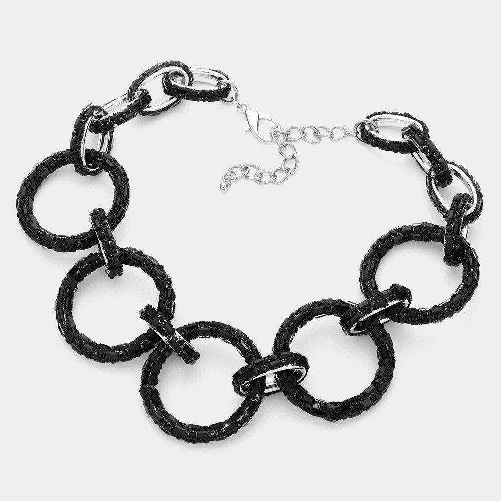 Black Baguette Stone Embellished Bling O Ring Link Necklace - Jewelry Store by Erik Rayo