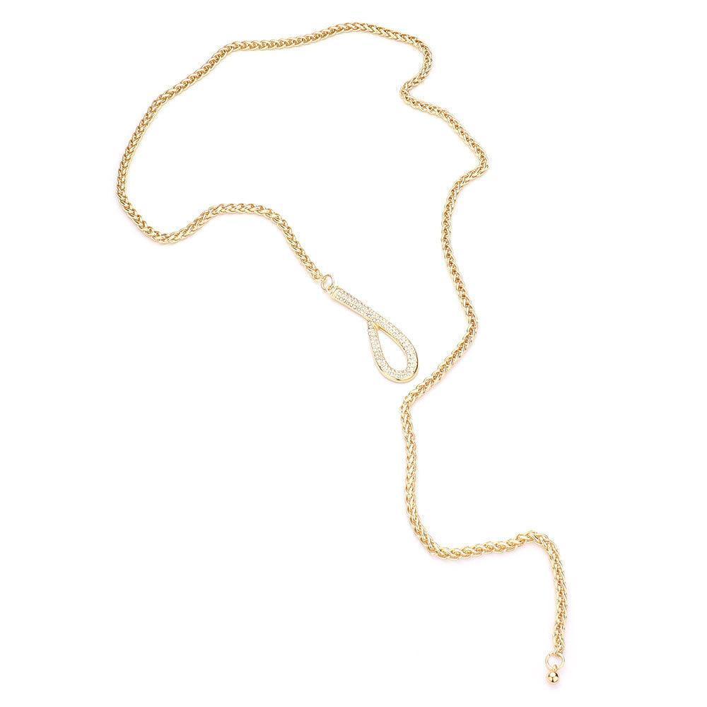 Gold Rhinestone Embellished Open Metal Accented Y Toggle Necklace - Jewelry Store by Erik Rayo