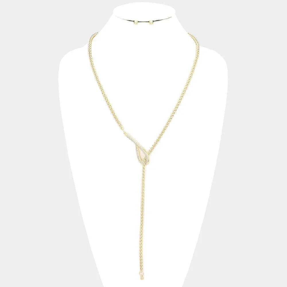 Gold Rhinestone Embellished Open Metal Accented Y Toggle Necklace - Jewelry Store by Erik Rayo