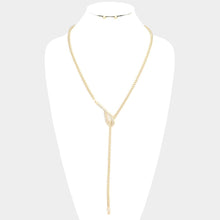 Load image into Gallery viewer, Gold Rhinestone Embellished Open Metal Accented Y Toggle Necklace
