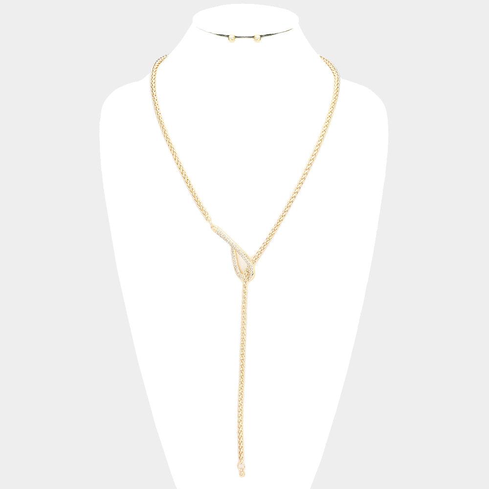 Gold Rhinestone Embellished Open Metal Accented Y Toggle Necklace