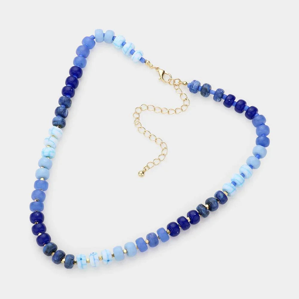 Blue Natural Stone Beaded Necklace - Jewelry Store by Erik Rayo