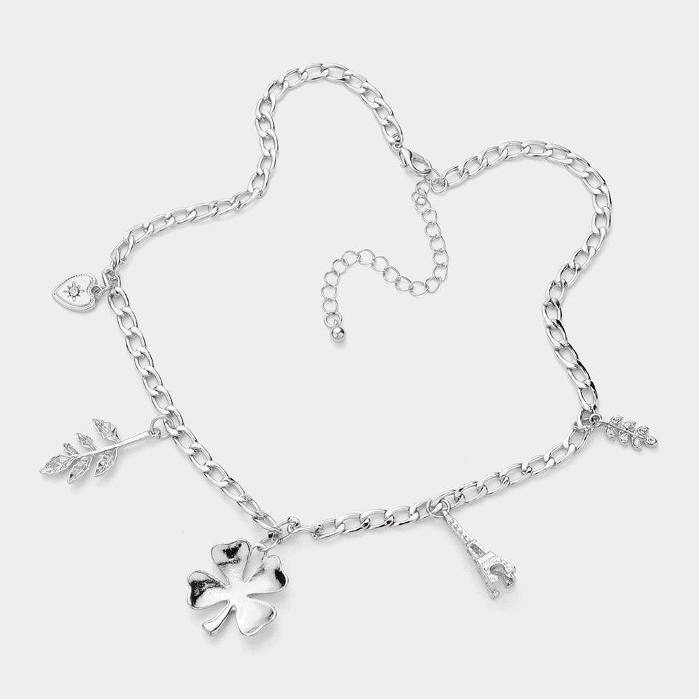 Heart Leaf Clover Eiffel Tower Pendant Station Necklace - Jewelry Store by Erik Rayo
