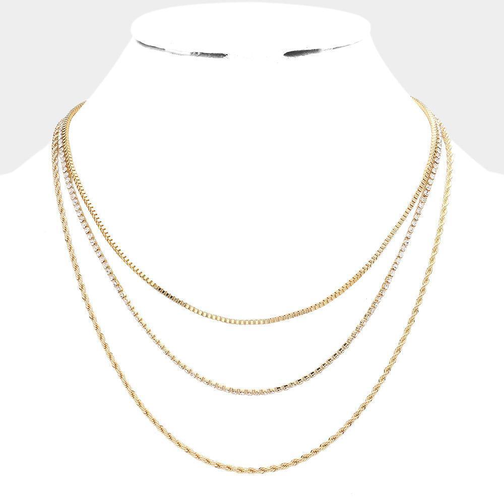 Gold Rhinestone Rope Metal Chain Layered Necklace - Jewelry Store by Erik Rayo