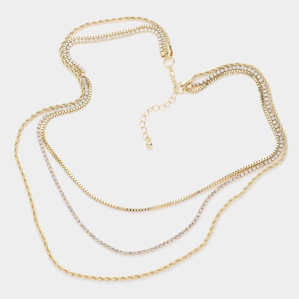 Gold Rhinestone Rope Metal Chain Layered Necklace - Jewelry Store by Erik Rayo
