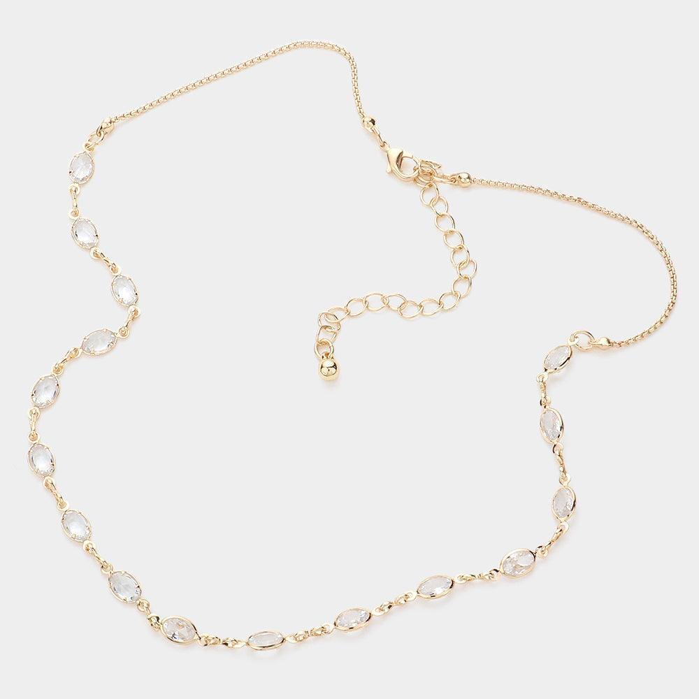Gold Oval Stone Link Stone Collar Necklace - Jewelry Store by Erik Rayo