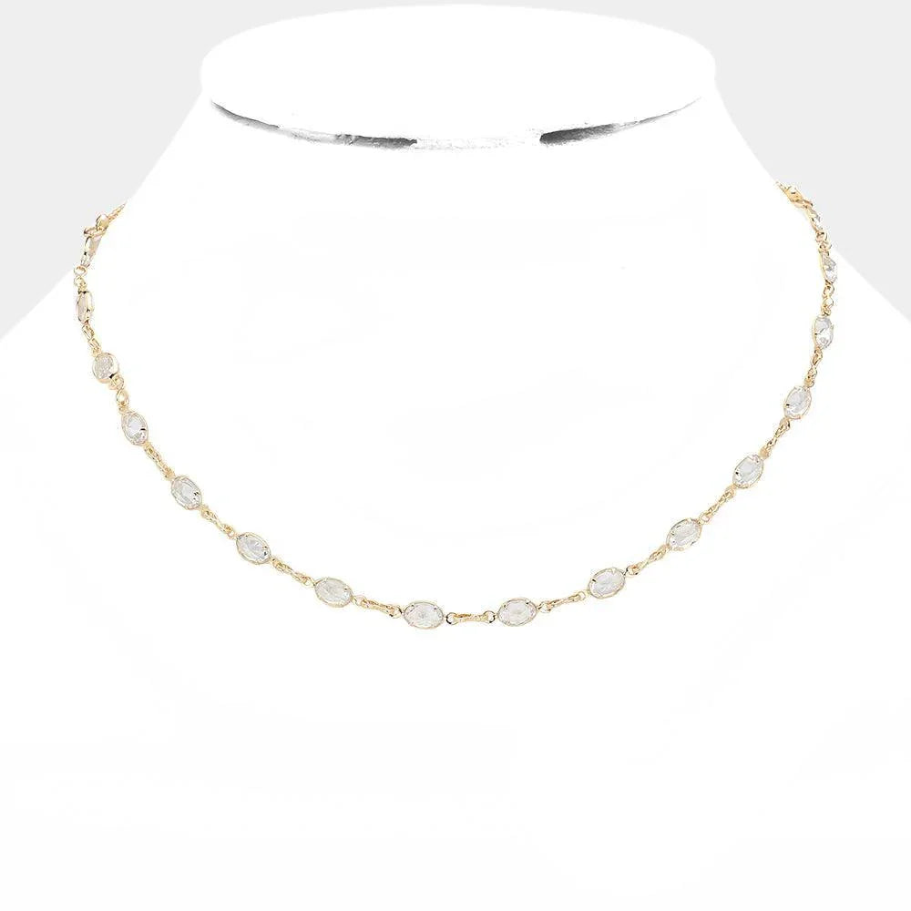 Gold Oval Stone Link Stone Collar Necklace - Jewelry Store by Erik Rayo