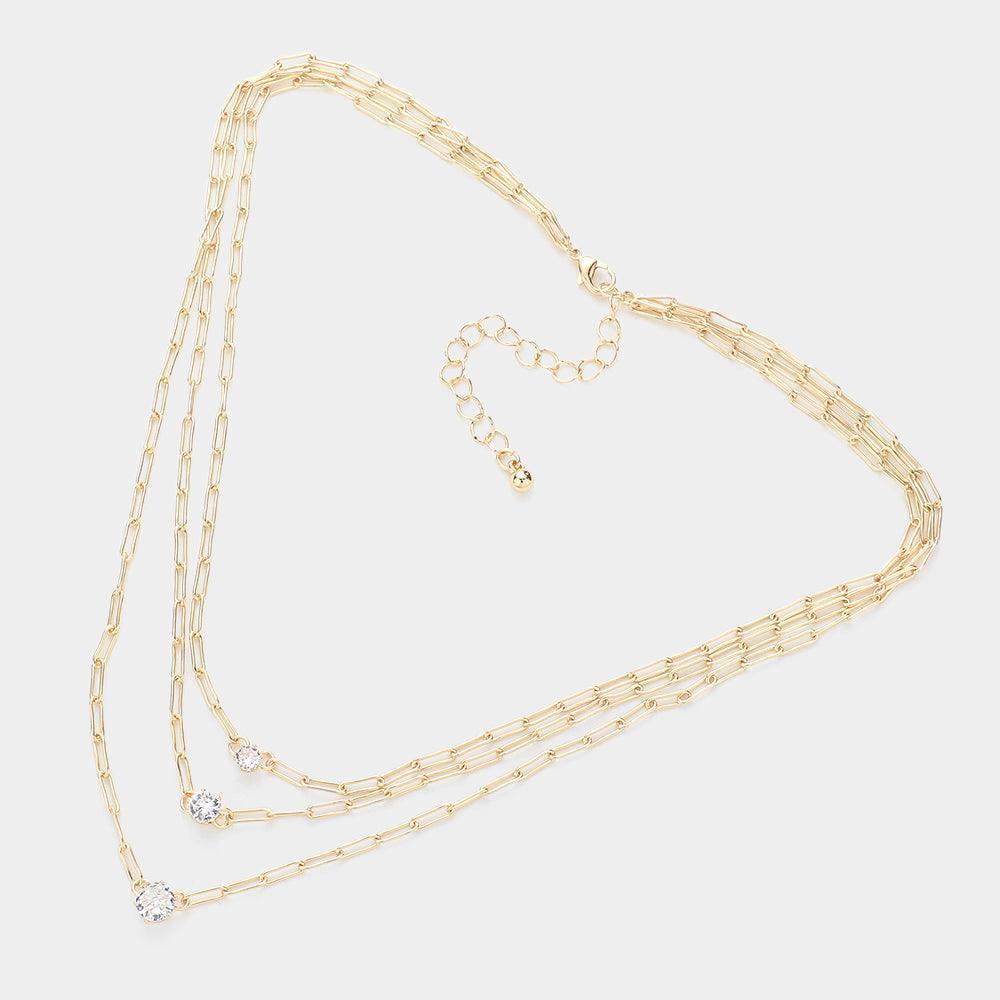 Gold Rhinestone Bezel Pendant Chain Layered Necklace - Jewelry Store by Erik Rayo