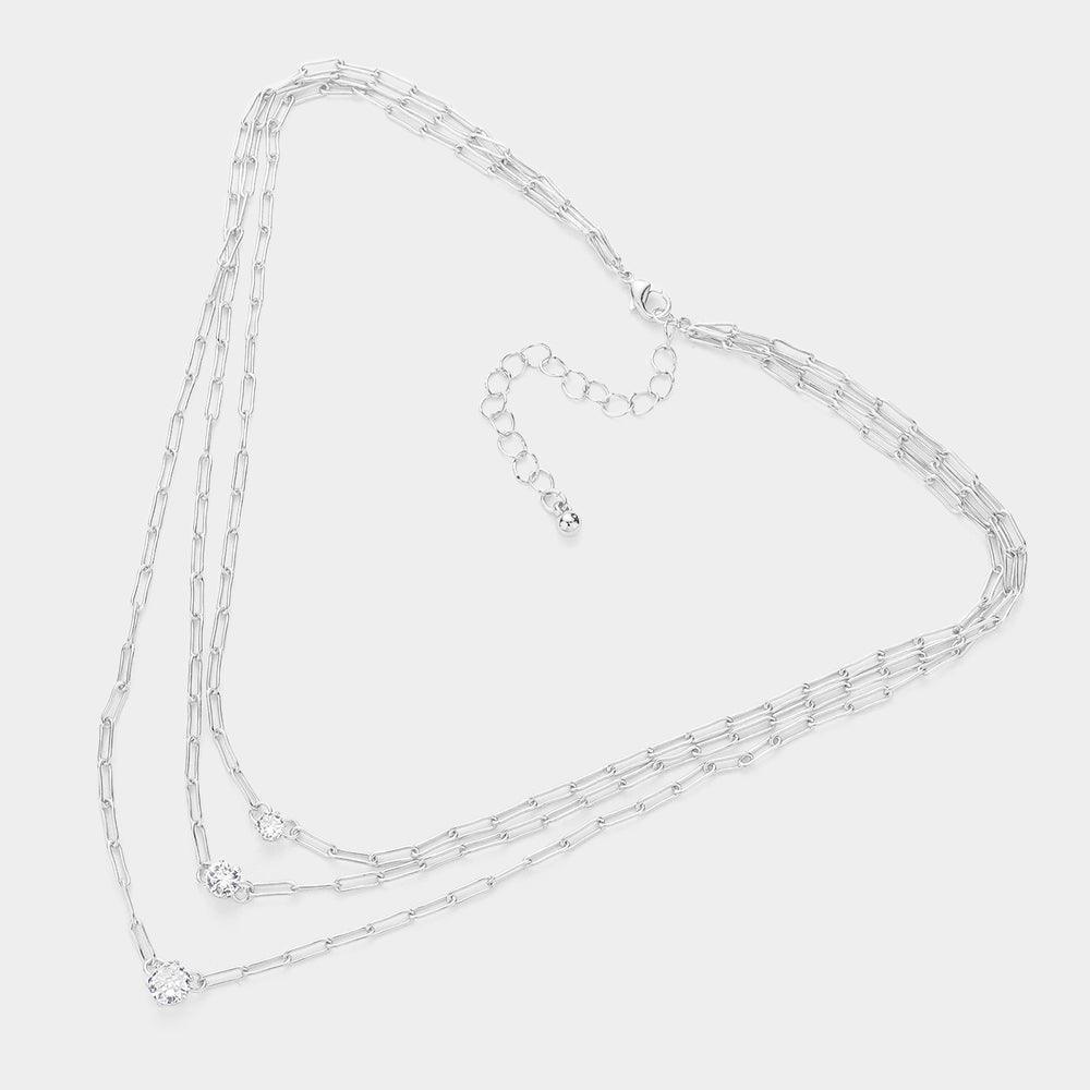 Rhinestone Bezel Pendant Chain Layered Necklace - Jewelry Store by Erik Rayo